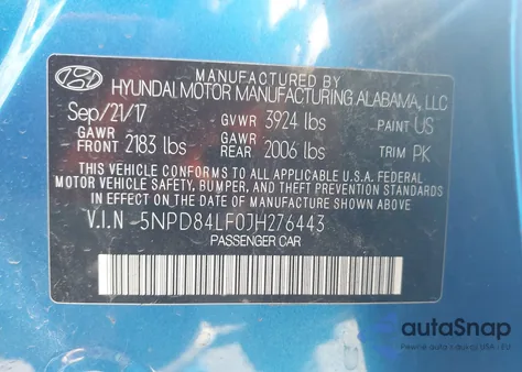 2018 Hyundai Elantra Sel из США, поврежденный, VIN 5NPD84LF0JH276443